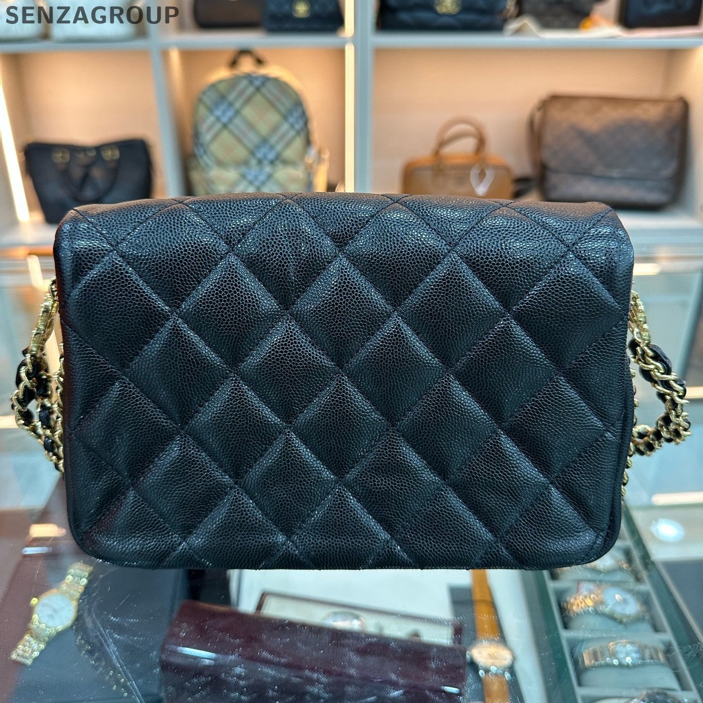 Chanel Quilted Black Square Mini Flap Bag with Gold Hardware