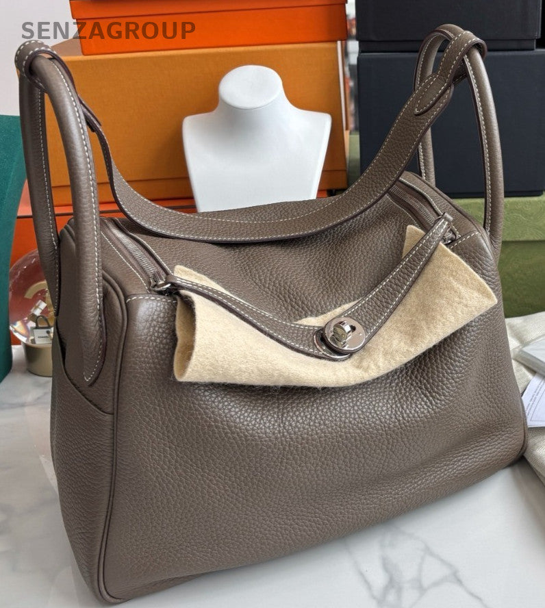 Hermes Lindy30 Top Handle Shoulder Bag Gray Used Women Classic Designer