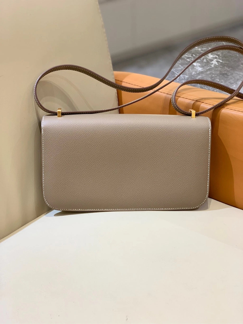 Hermes Constance Elan Epsom Leather Grey Shoulder Bag For Women
