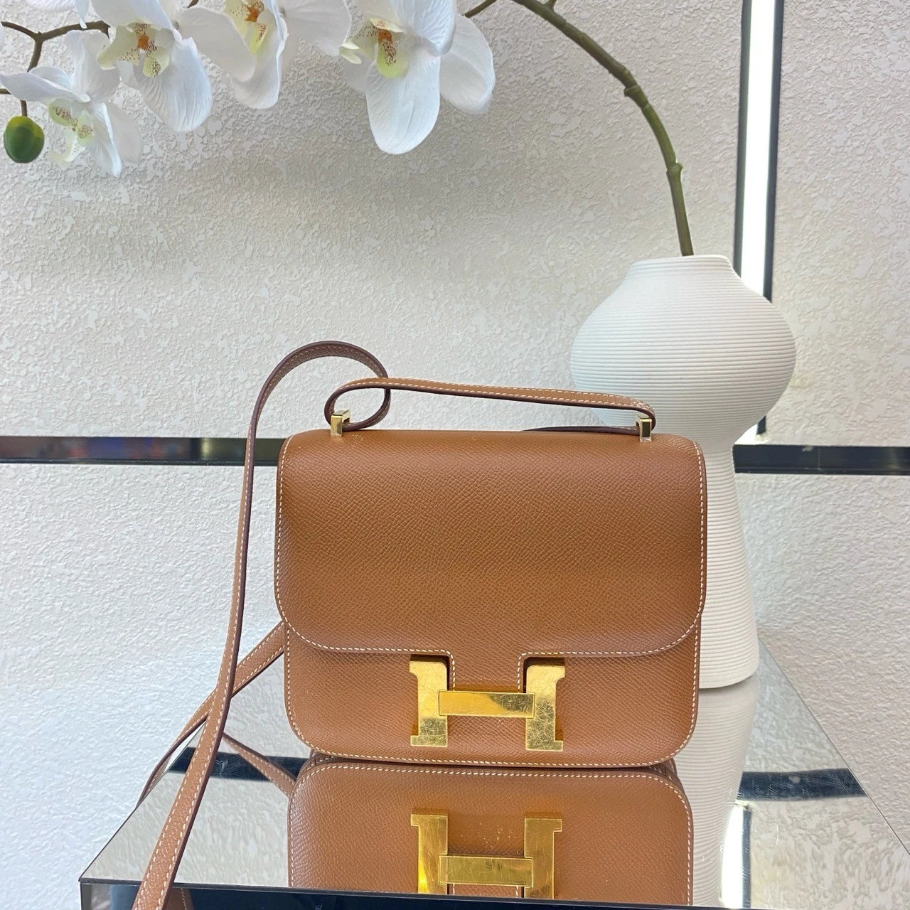 Hermes Constance19 Epsom Women Crossbody Brown Gold