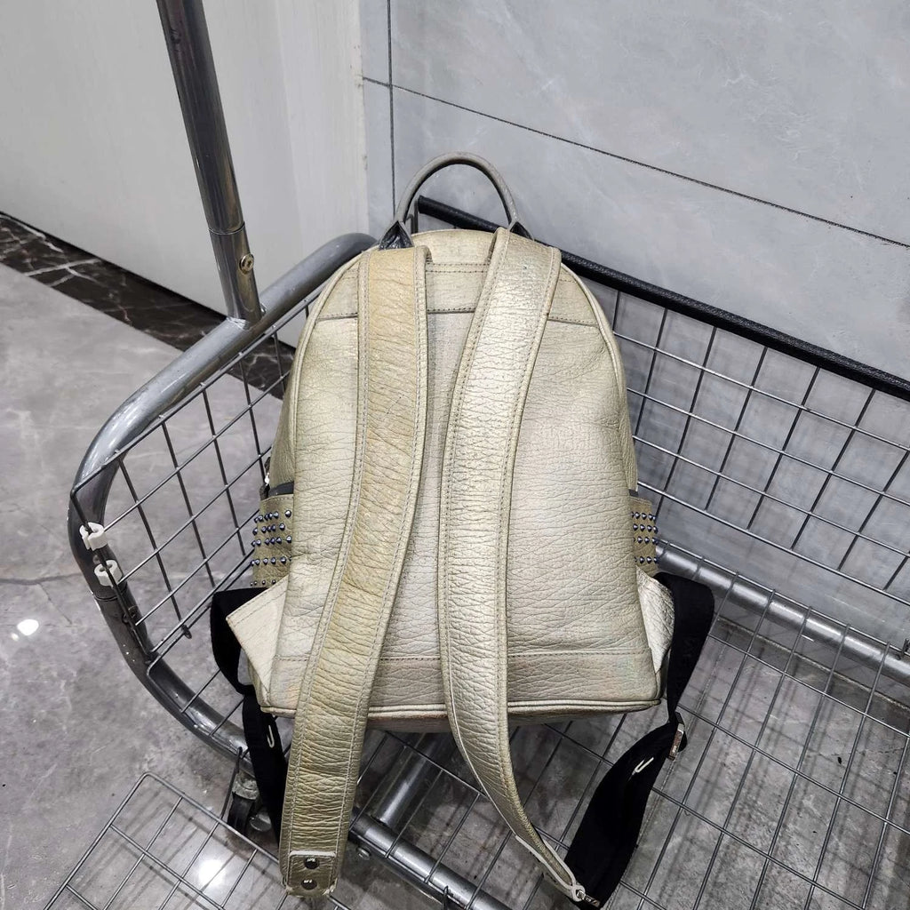 MCM Shiny Silver Studded Small Backpack For Women