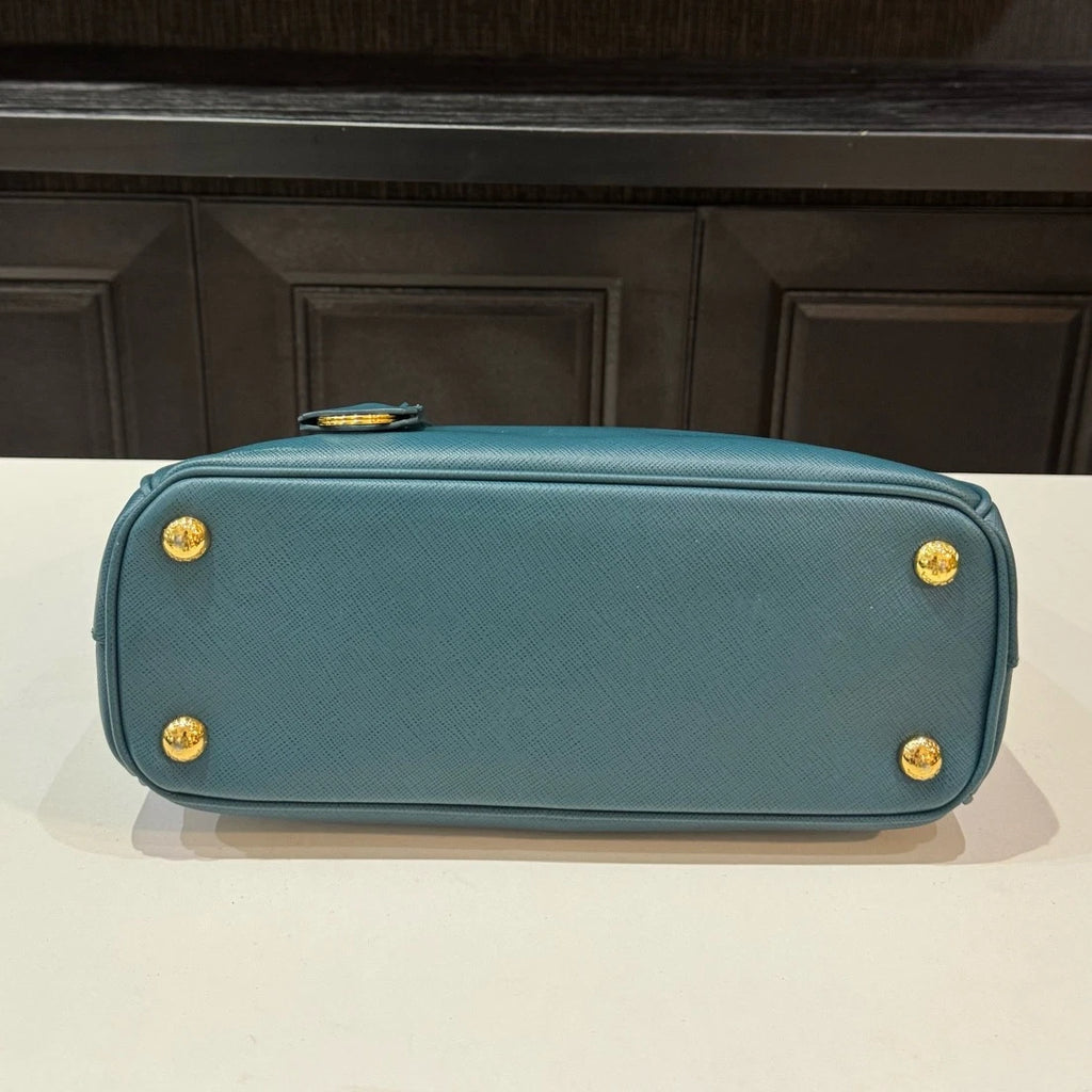 Prada Galleria 2Way Top Handle Bag Crossbody Blue Gold Used Women Classic