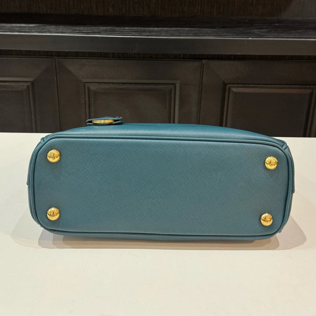 Prada Galleria 2Way Top Handle Bag Crossbody Blue Gold Used Women Classic