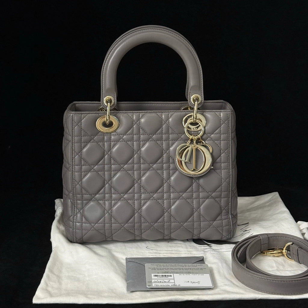 Dior Lady Dior Gold Gray Crossbody Excellent