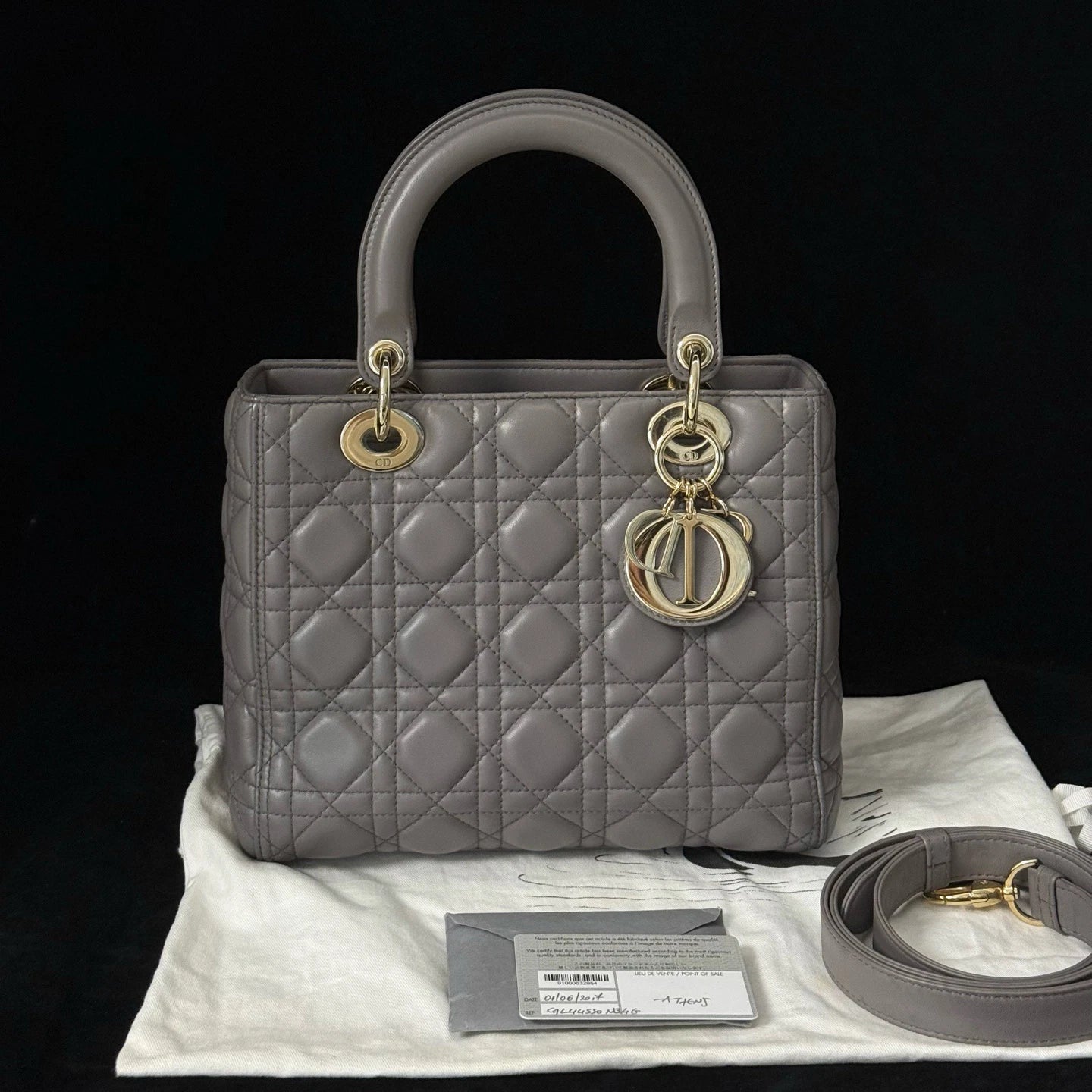 Dior Lady Dior Gold Gray Crossbody Excellent