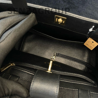 Chanel Black Quilted Calfskin Tote Bag with Gold Chain Strap