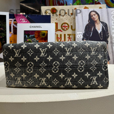 Louis Vuitton Onthego MM Denim Monogram Grey Tote Bag Women's Classic
