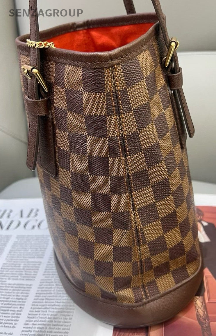 Louis Vuitton Damier Bucket Shoulder Bag Brown Red Women Classic Vintage