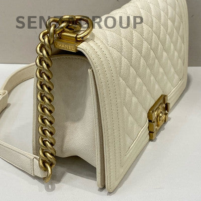 Chanel Le Boy Medium White Gold Calfskin Chain Shoulder Crossbody Bag