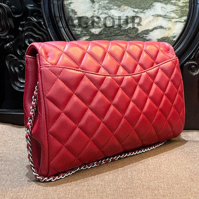 Chanel Lambskin CF Chain Shoulder Bag Red Silver Hardware Quilted