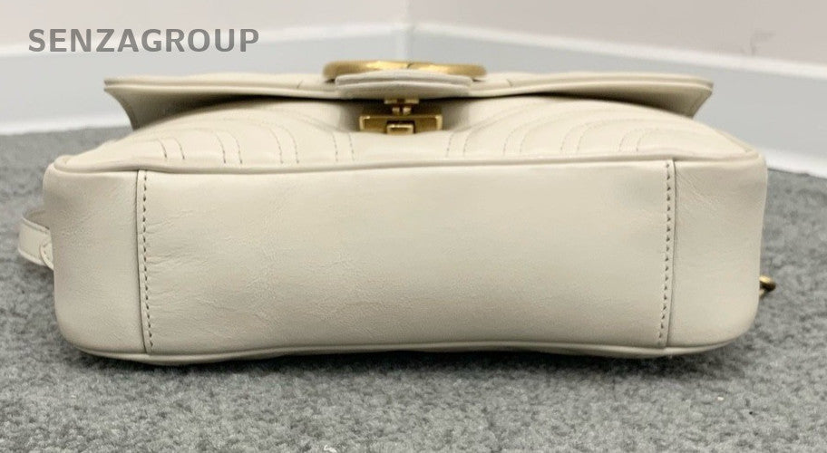Gucci Marmont PM Chain Shoulder Bag Crossbody White Gold Used Women Classic