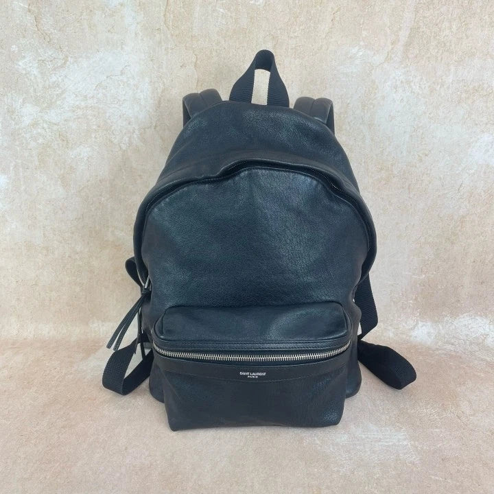 Saint Laurent Black Calfskin Canvas Backpack For Women
