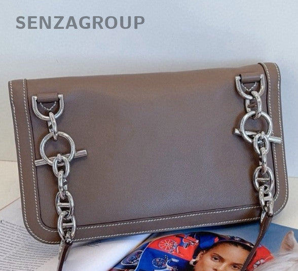 Hermes Sac Chaine D’Ancre Chain Shoulder Bag Gray Silver Used Women Classic