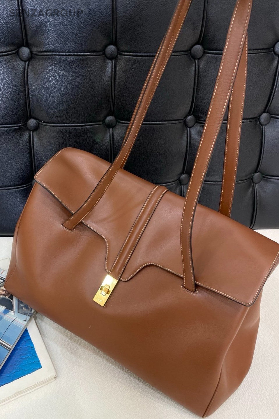 Celine Soft GM Shoulder Bag Brown Gold Unisex Adults Classic Designer