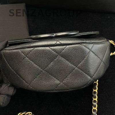 Chanel CC Logo Saddle Bag Black Gold Chain Shoulder Crossbody Bag