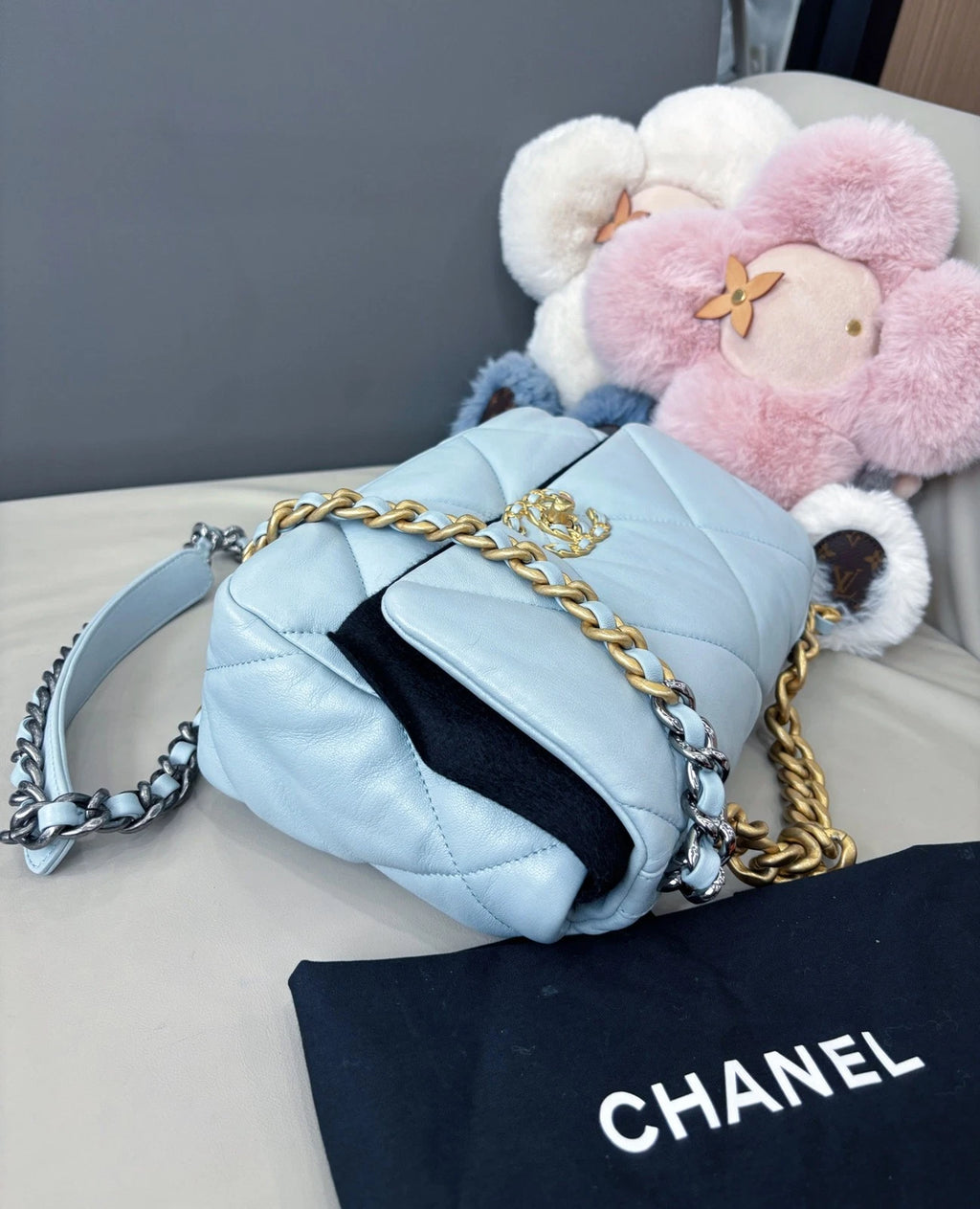Chanel 19 Small Flap Bag Crossbody Handbag Light Blue Women Classic