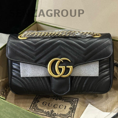 Gucci Marmont 26 Medium Black Gold Chain Shoulder Crossbody Bag