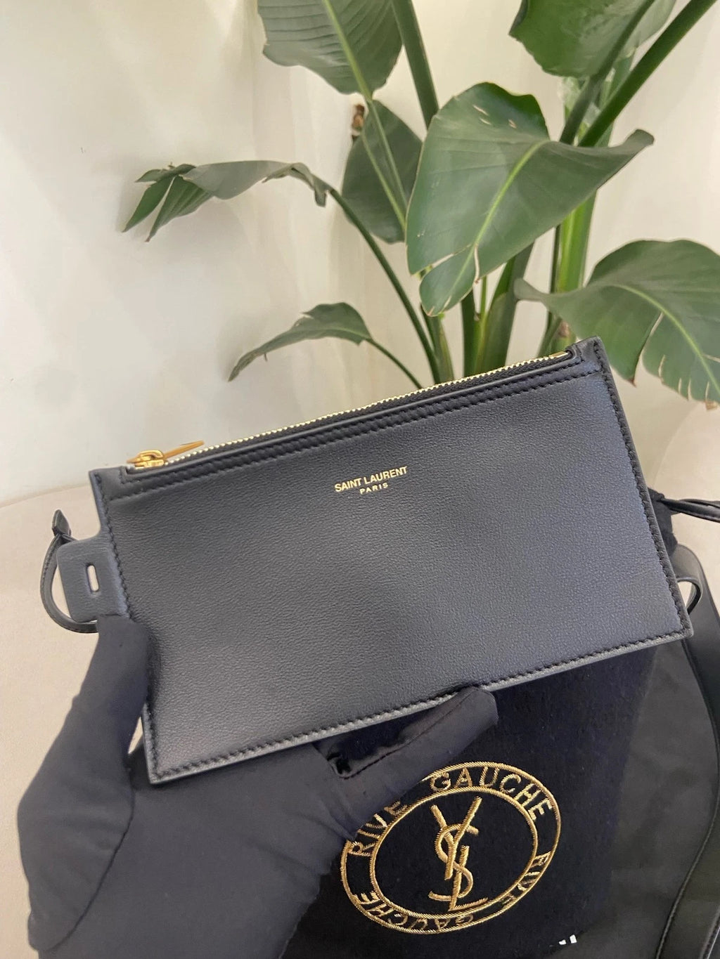 Saint Laurent Women Embroidered Leather Drawstring Bucket Bag