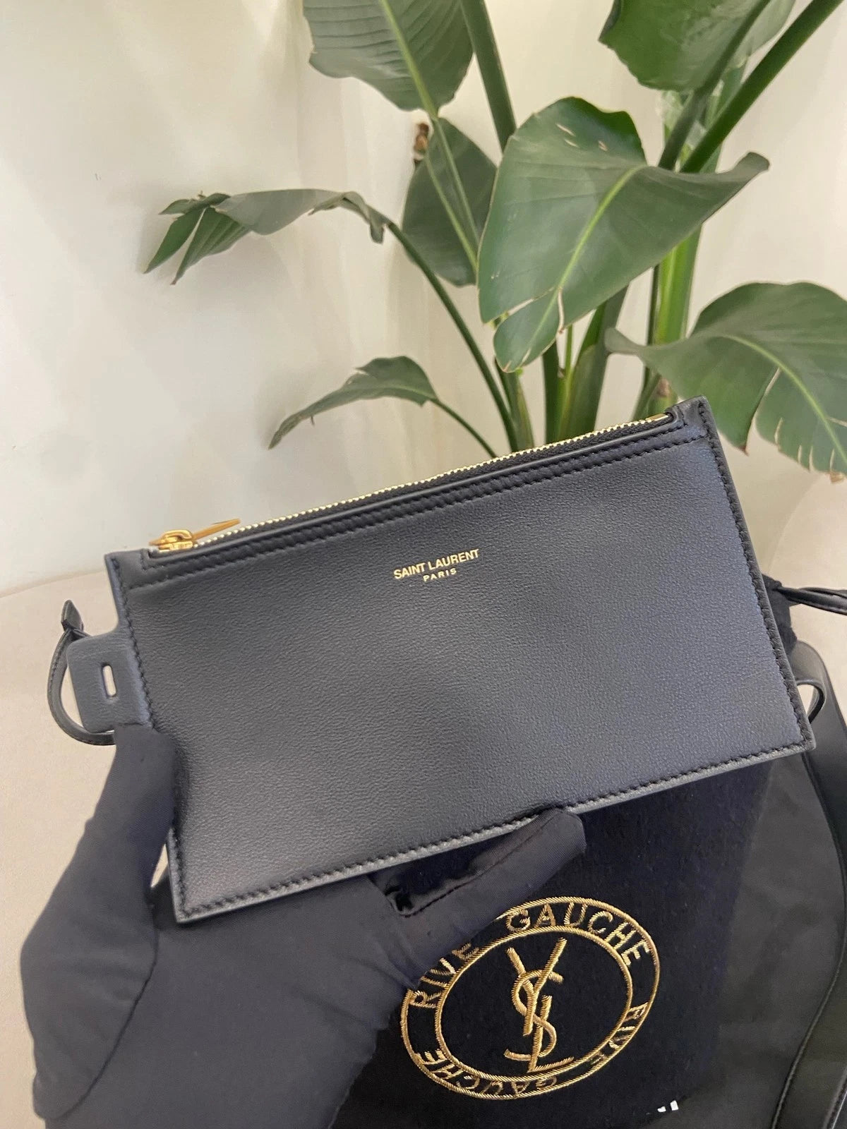 Saint Laurent Women Embroidered Leather Drawstring Bucket Bag