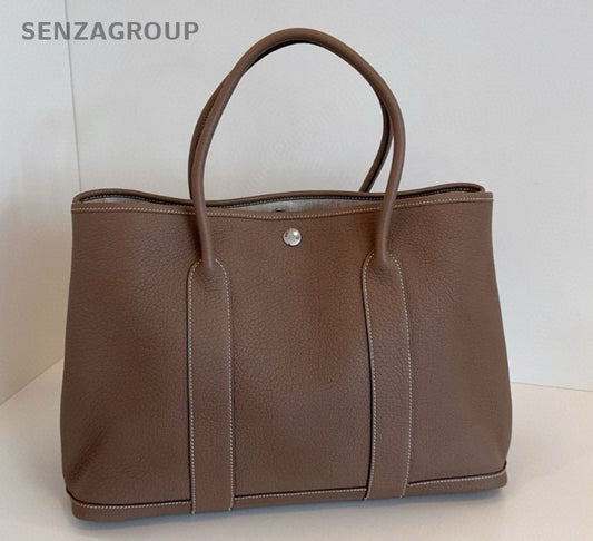 Hermes Garden Party36 Top Handle Bag Gray Silver Used Women Classic Fashion