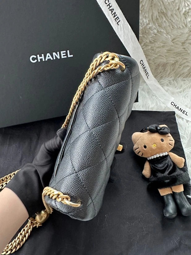 Chanel Black Gold Leather Heart Ball Mini Crossbody Bag For Women