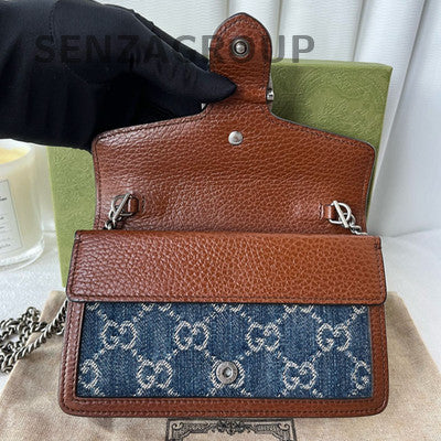 Gucci Mini Dionysus Denim Shoulder Bag Blue Brown Women's