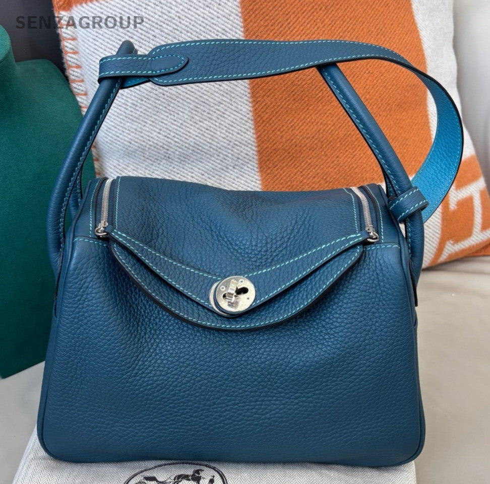 Hermes Lindy26 Shoulder Bag Blue Silver Used Women Classic Fashion