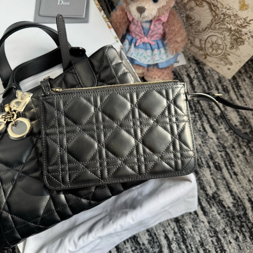 Dior Toujours Black Gold Medium Horizontal Shoulder Bag For Women