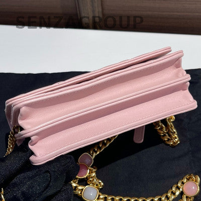 Chanel Quilted Pink Gold WOC Chain Crossbody Bag