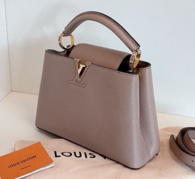 Louis Vuitton Capucines BB Top Handle Crossbody Gray Gold Used Women Classic