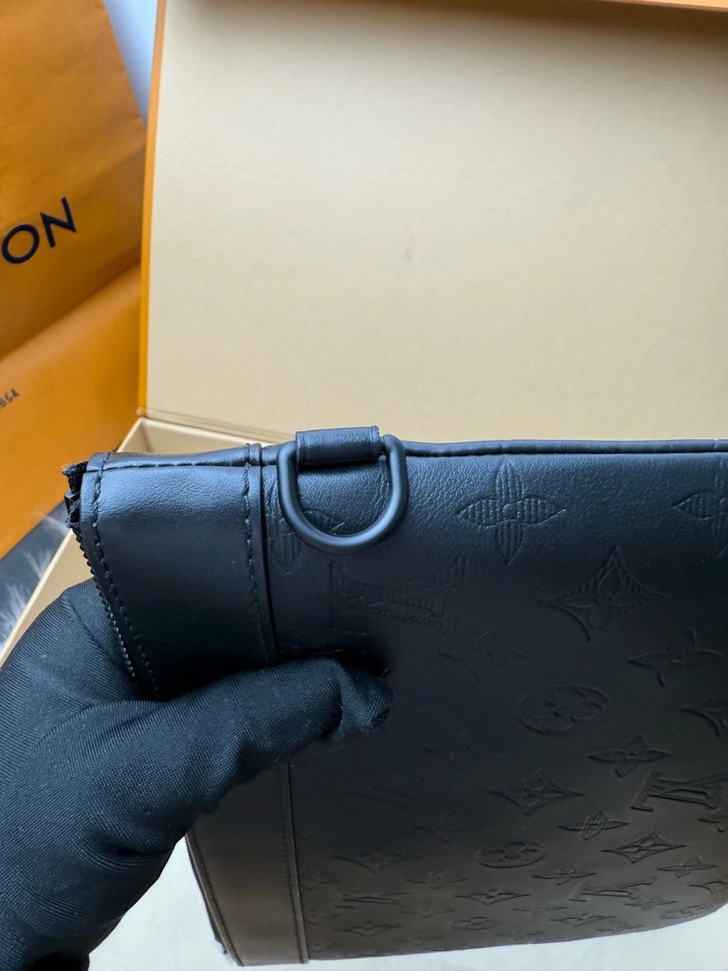 Louis Vuitton Black Monogram Embossed Leather Clutch Women