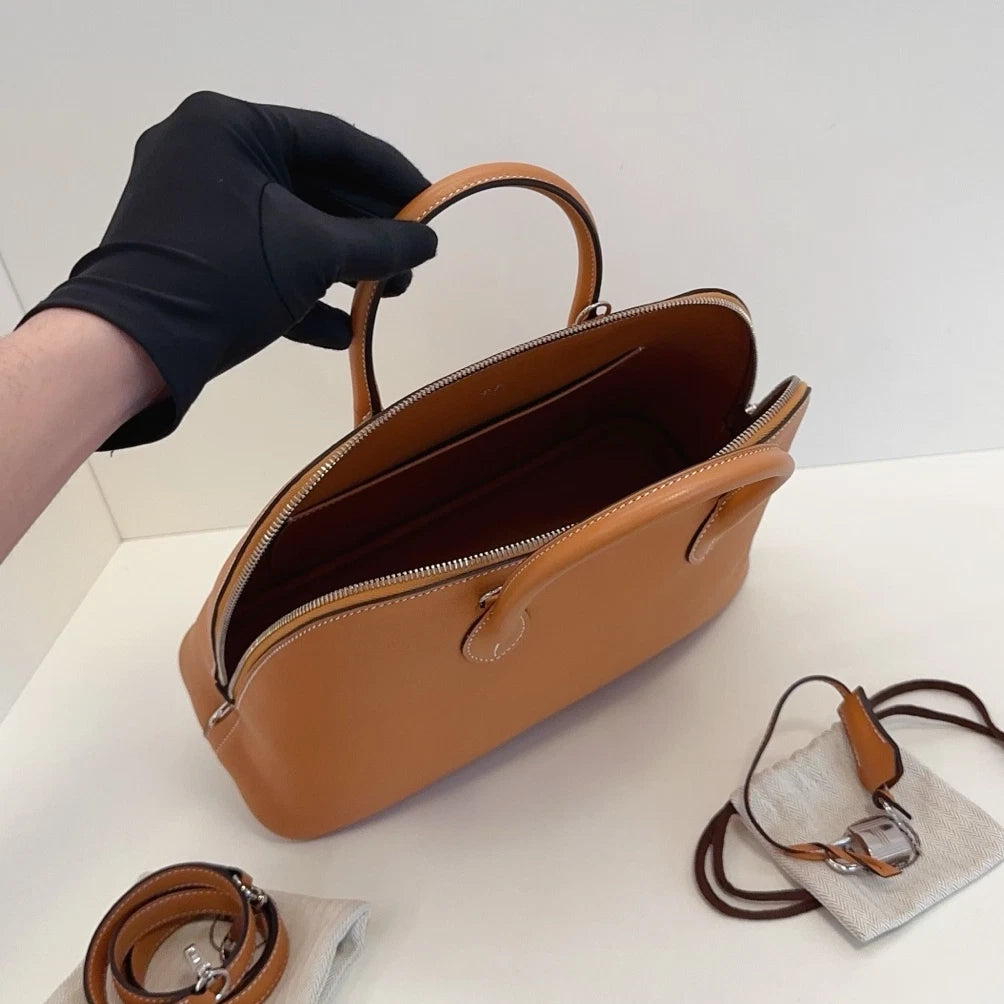 Hermes Bolide Evercolor Top Handle Crossbody Brown Silver Used Women Classic