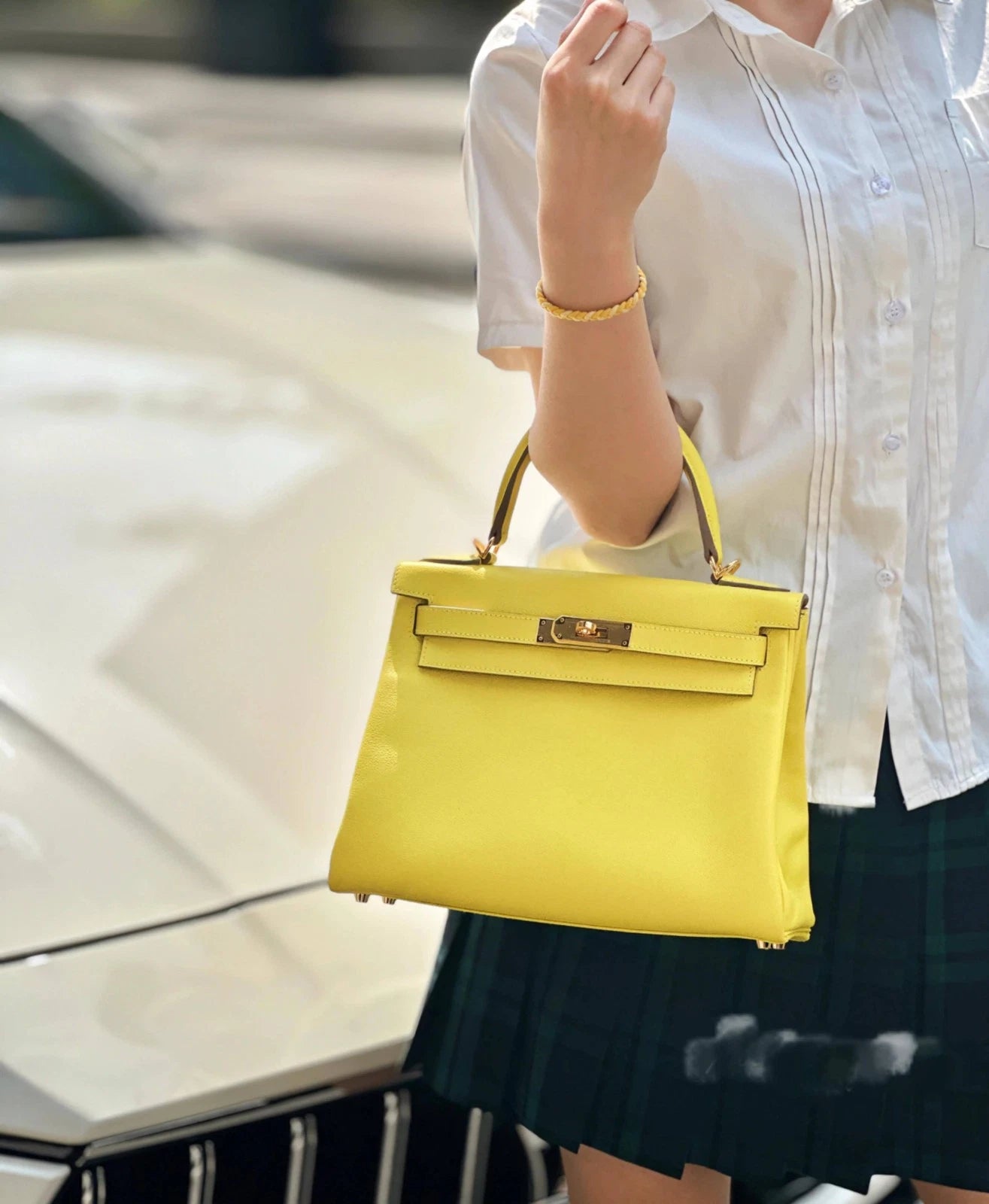 Hermes Kelly28 Evercolor Leather Yellow Top Handle Bag For Women