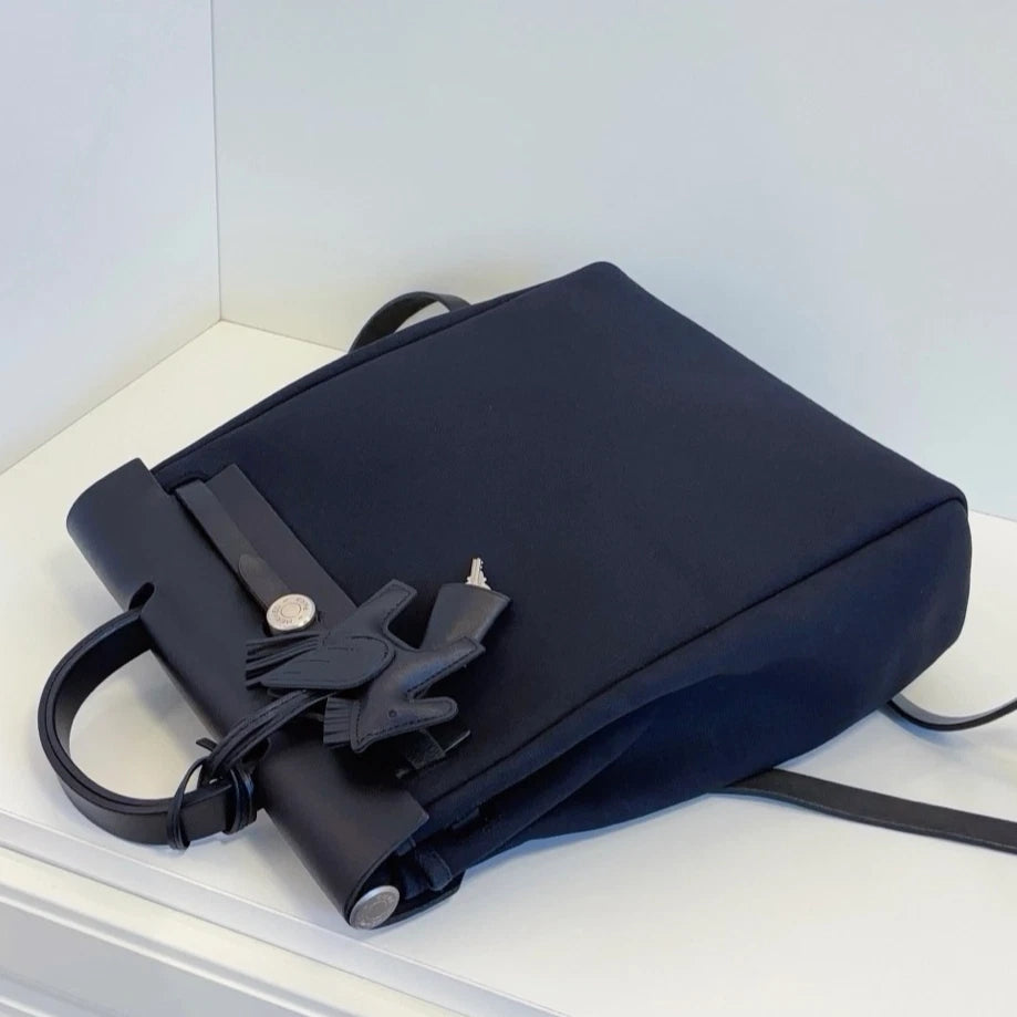 Hermes Herbag Backpack Top Handle Bag Black Silver Hardware Unisex Fashion