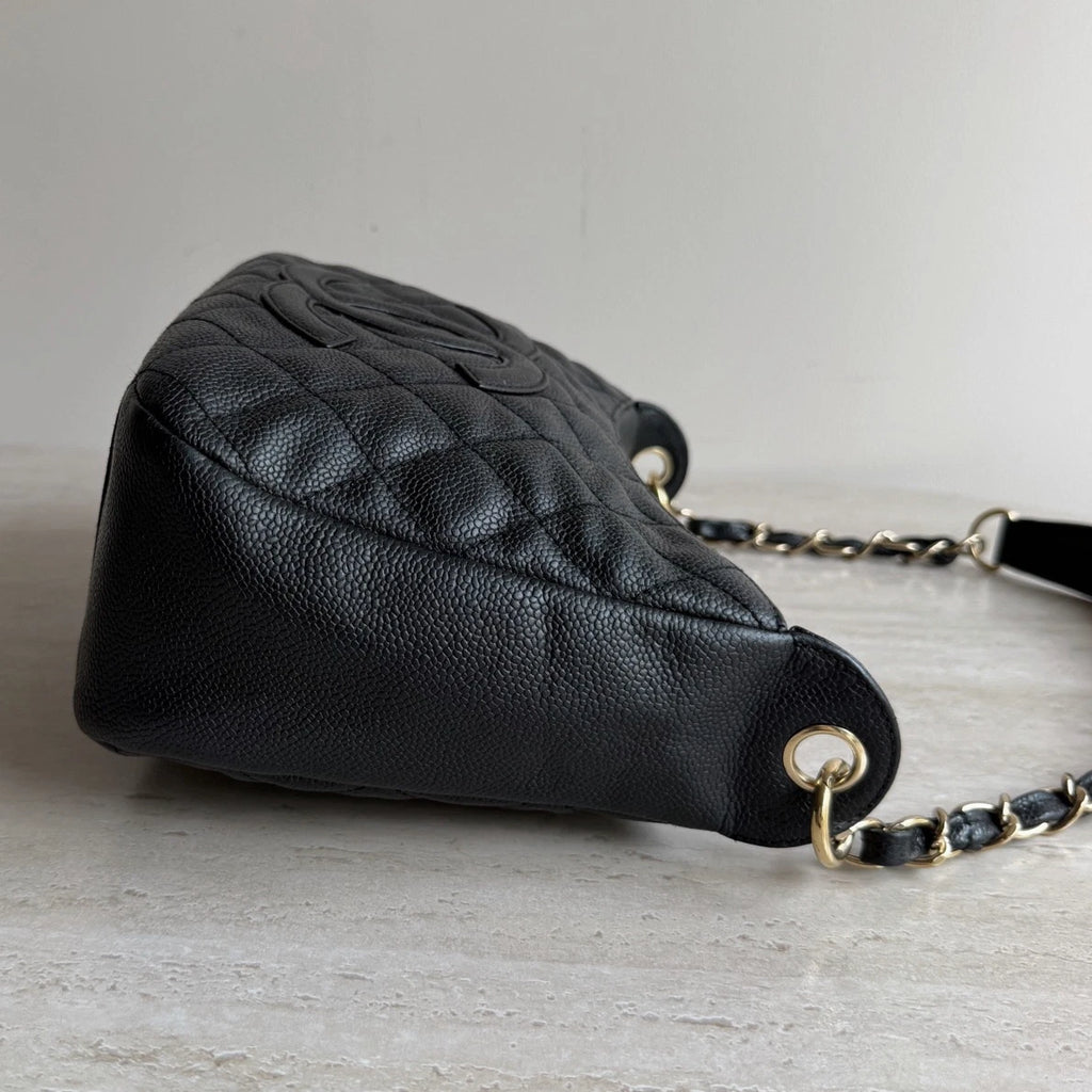 Chanel CC Logo Caviar Leather Diamond Gold Chain Underarm Shoulder Bag