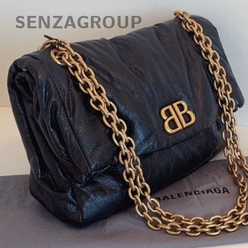 Balenciaga Monaco PM Chain Shoulder Bag Black Gold Women Classic