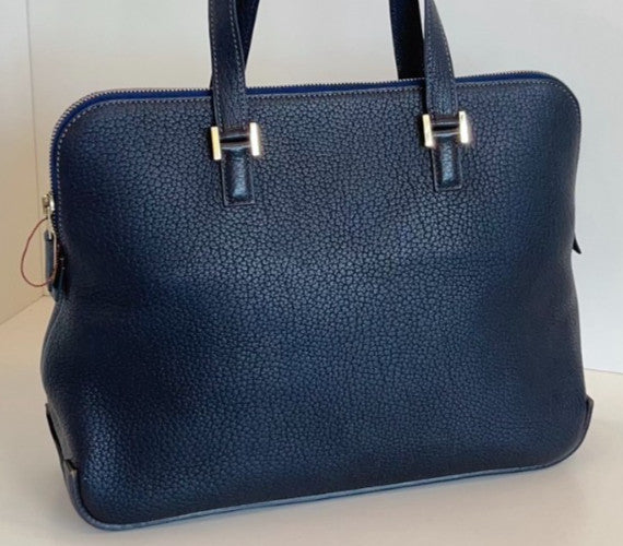 Hermes Bolide Satchel Handbag Blue Gold Unisex Adults Classic Designer