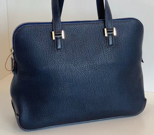 Hermes Bolide Satchel Handbag Blue Gold Unisex Adults Classic Designer