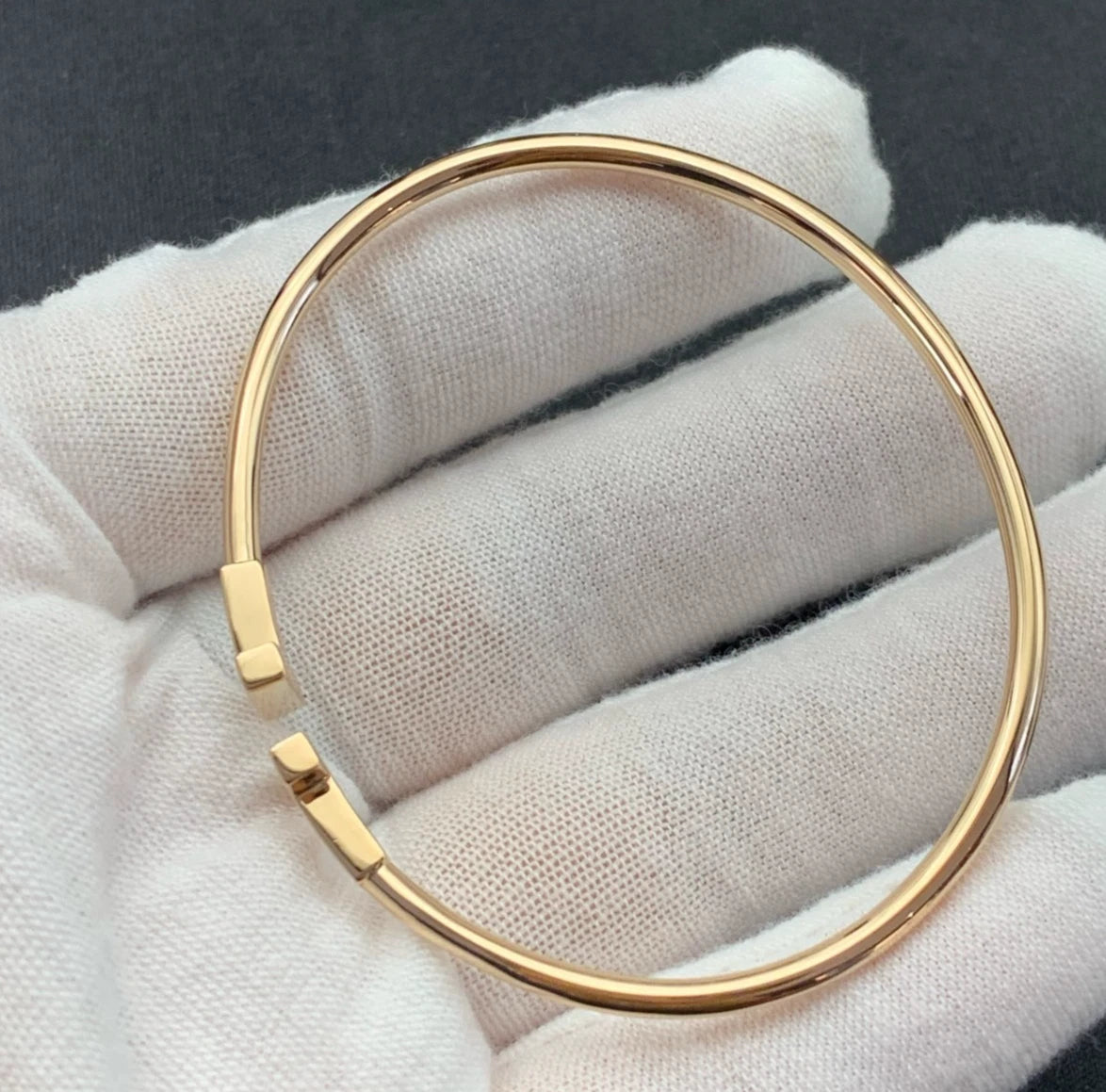 Tiffany &amp; Co. Tiffany T 18K Rose Gold Narrow Wire Cuff Bracelet Diamonds