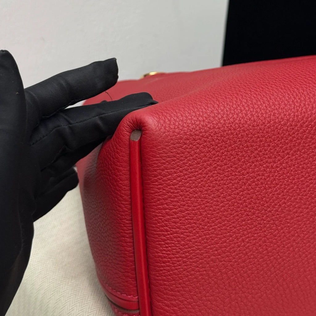 Excellent Condition Hermes 2424 2Way Red Top Handle Bag Crossbody Gold Hardware