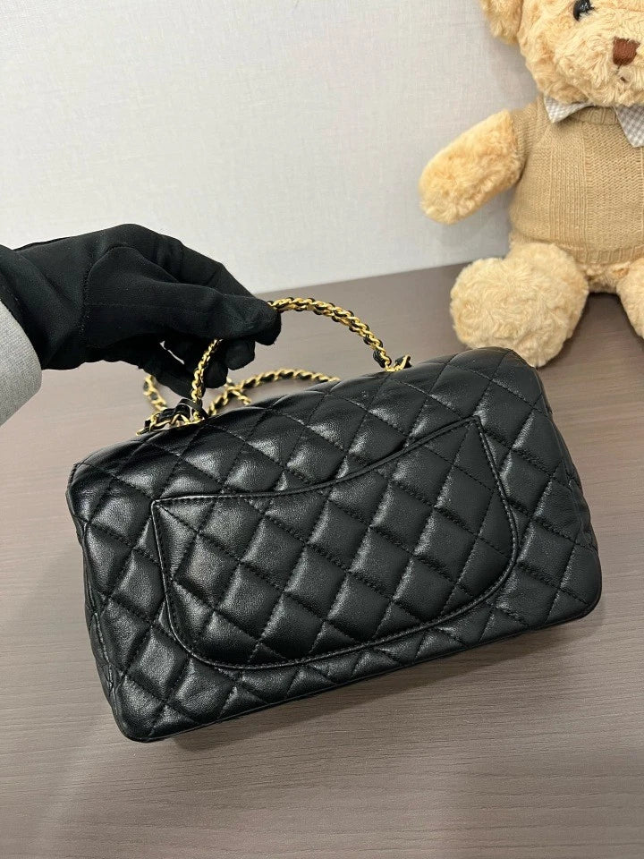 CHANEL 24C Black Gold Rhinestone Handle CF Handbag For Women
