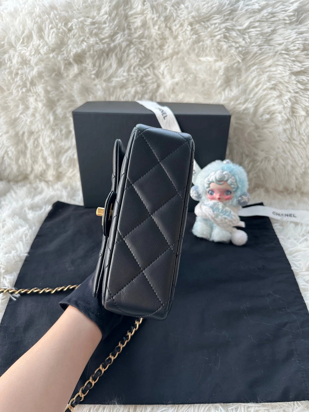 CHANEL Black Gold Lambskin Enamel Handle Crossbody Bag For Women