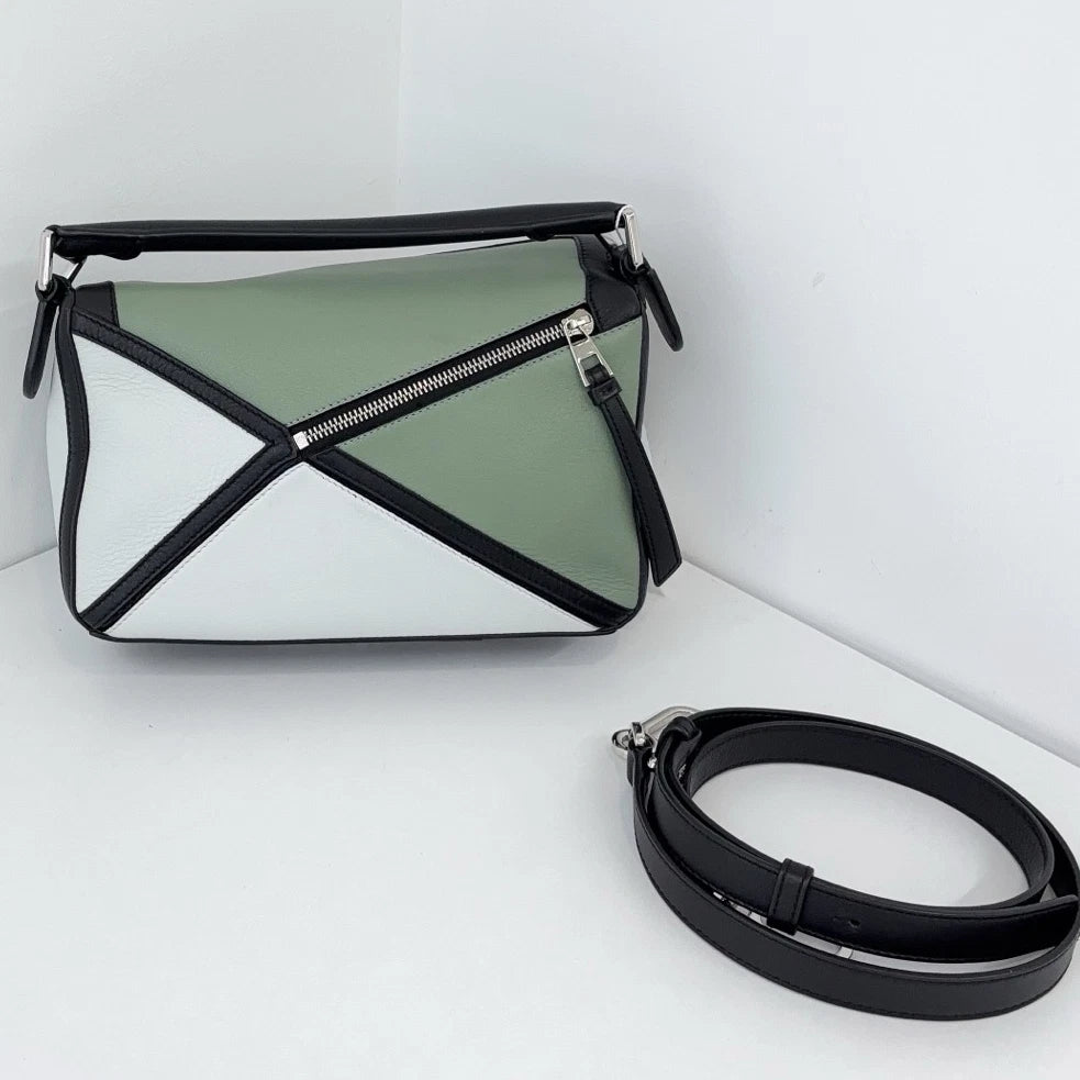 Authentic Loewe Puzzle PM Shoulder Crossbody Bag Green Silver Hardware