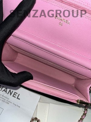 Chanel Quilted WOC Chain Bag Pink Gold Classic Fashion Women