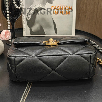 Chanel 19 Small Black Gold Quilted Chain Shoulder Bag Classic Women