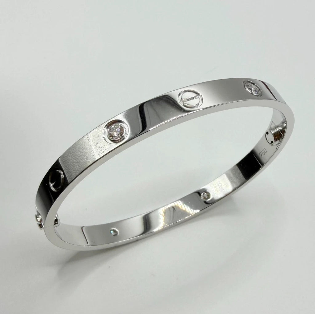 Cartier Love Classic Bracelet 4 Diamonds 18K White Gold Bangle Size17