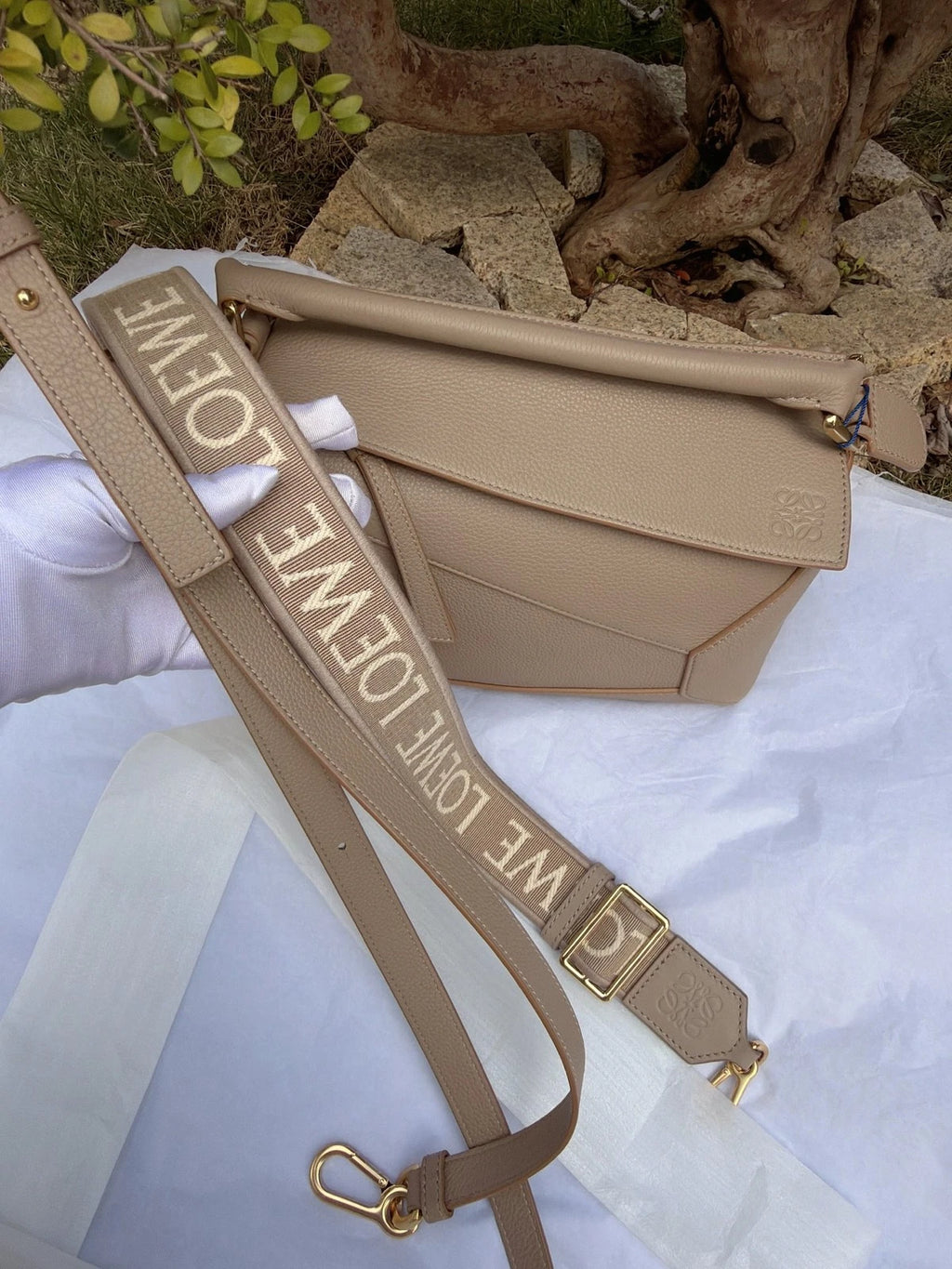 Loewe Puzzle PM Top Handle Shoulder Crossbody Gray Gold Used Women Classic