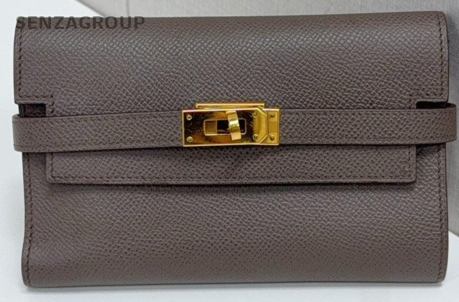 Hermes Kelly MM Wallet Gray Women