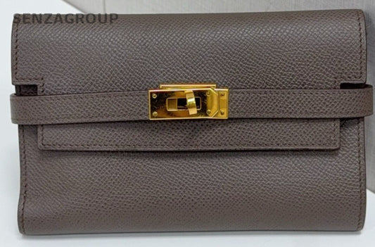 Hermes Kelly MM Wallet Gray Women