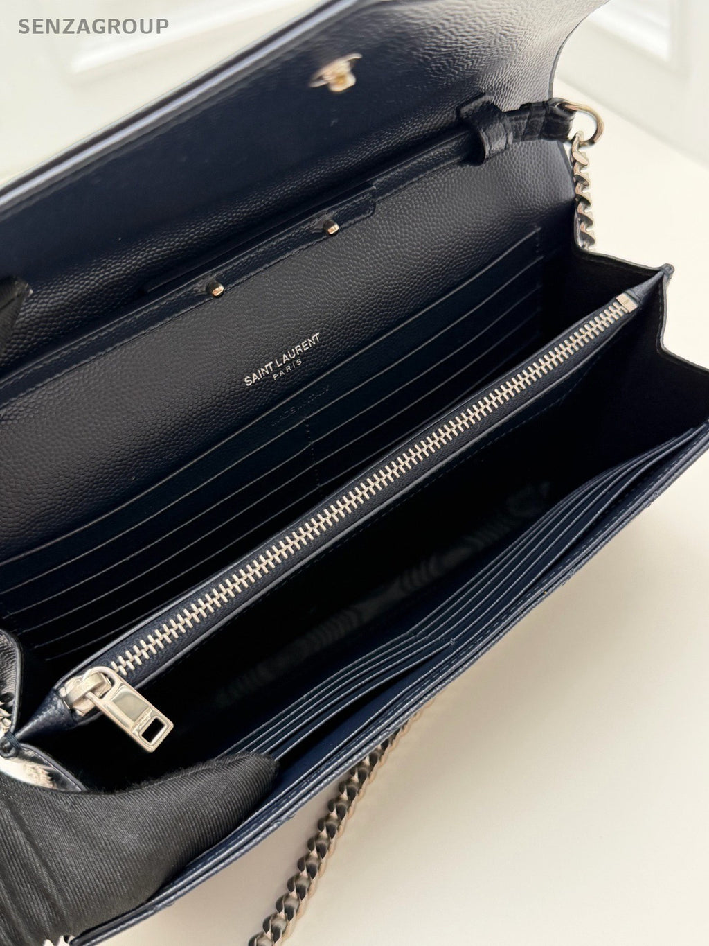 Saint Laurent Calfskin MM Chain Shoulder Bag Crossbody Blue Silver Women Classic